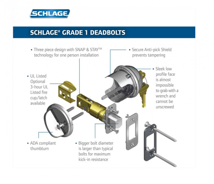 Buy Schlage B60 Grade 1 Single Cylinder Deadbolt for only $44.7